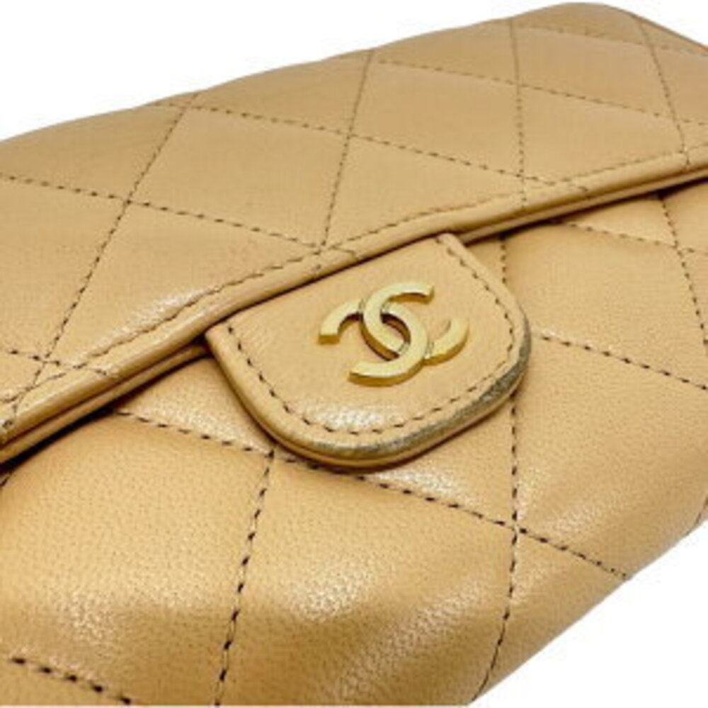 Chanel Lambskin Long Card BL Tan Bifold Beige Wallet Matelasse MaMox GG Shoulder - Picture 4 of 8